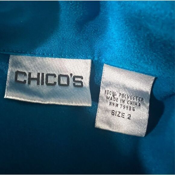 Chico’s Women Dark Turquoise Jacket Size 2(M) Chest-Pockets Button-Up Blue Suede - Picture 7 of 13